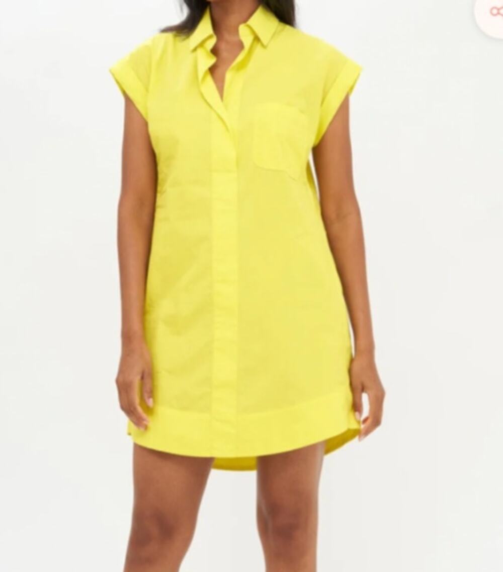 Oliphant Tuckernuck Cotton Poplin Short Sleeve Mini Shift Dress Yellow Large